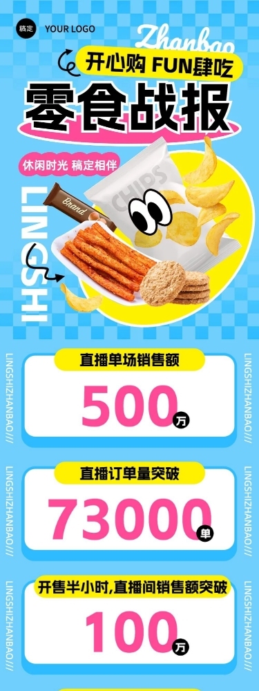 零食微商直播销售战报业绩喜报文章长图几何多巴胺