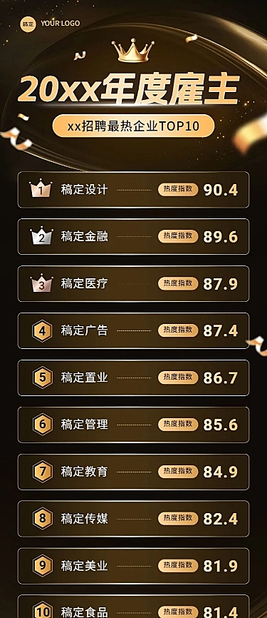 企业年终企业各行业排行榜黑金风长图海报