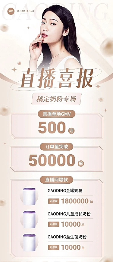 母婴微商直播销售战报业绩喜报长图海报轻奢感
