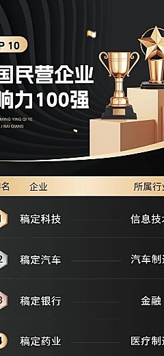 企业年终企业各行业排行榜黑金风长图海报