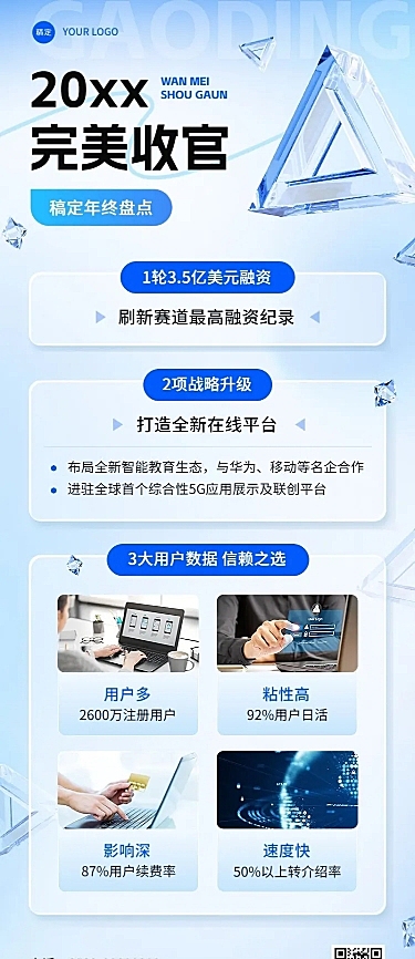 企业年终盘点简约渐变长图海报