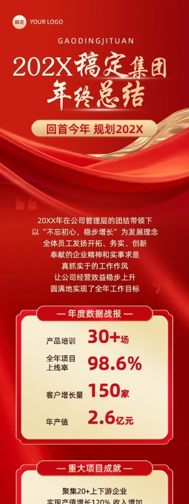 企业年终总结红金流体风文章长图