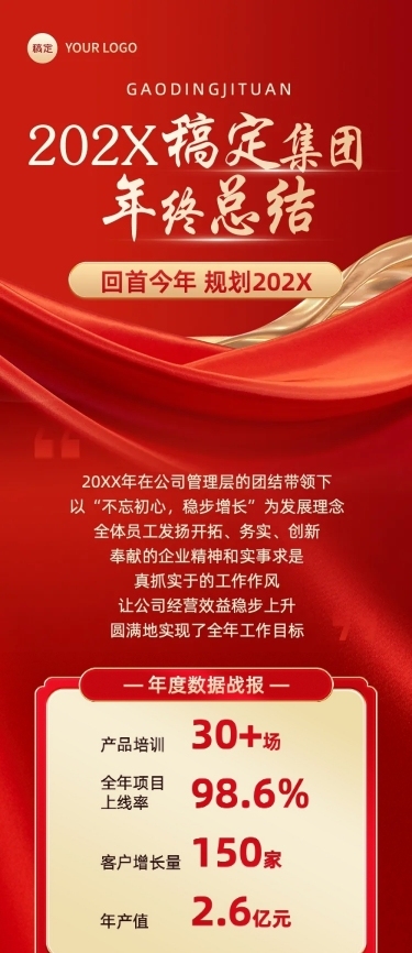 企业年终总结红金流体风文章长图