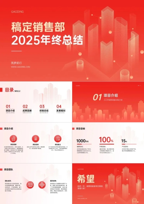 企业年终项目汇报总结红色渐变PPT套装预览效果
