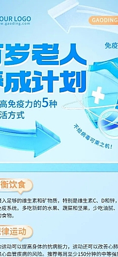 医疗保健民生健康养生知识科普长图海报水晶玻璃风3D护盾