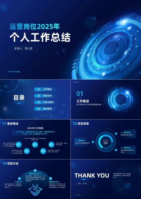 企业员工个人年终总结科技感PPT套装预览效果