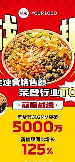 年货节餐饮食品微商直播战报产品销量数据喜报长图海报