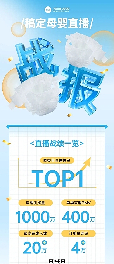 母婴微商季度总结直播战报产品销量数据喜报长图海报3D字体水晶玻璃风