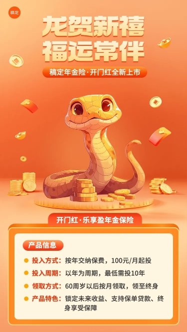 龙年春节开门红金融保险年金产品介绍营销3D长图海报套装