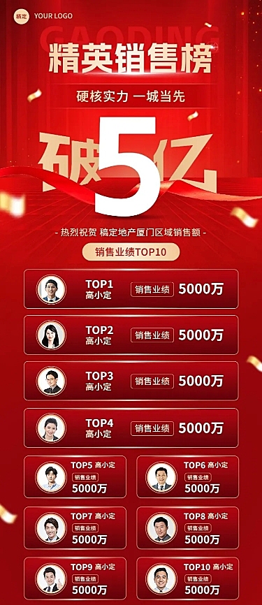房地产销售中介业绩表彰喜报排行榜长图海报