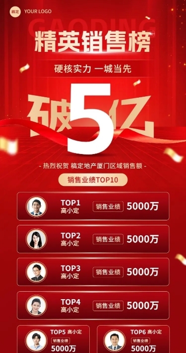 房地产销售中介业绩表彰喜报排行榜长图海报