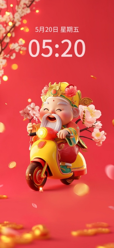 情人节趣味迎财神手机壁纸AIGC