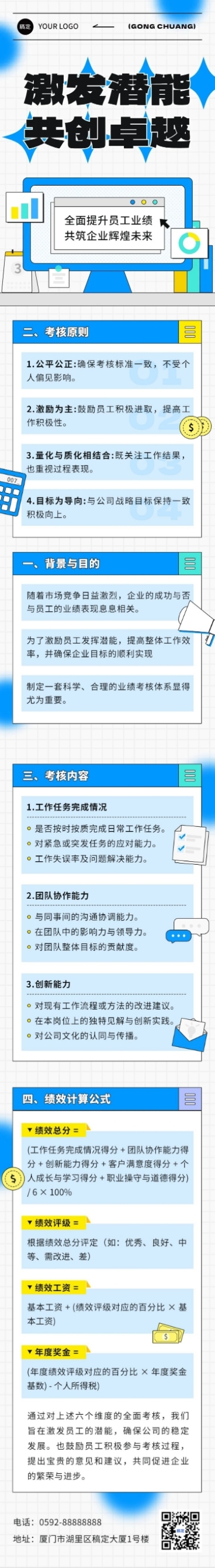 企业员工绩效考核说明插画风文章长图预览效果