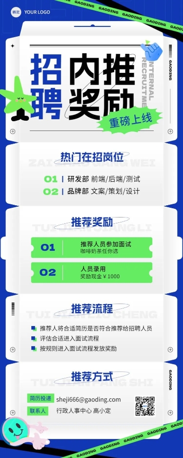 点击进入编辑 企业招聘内部推荐趣味排版长图海报预览效果