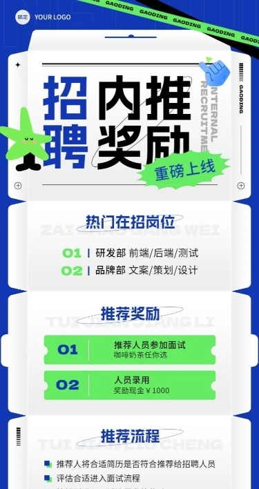 企业招聘内部推荐趣味排版长图海报