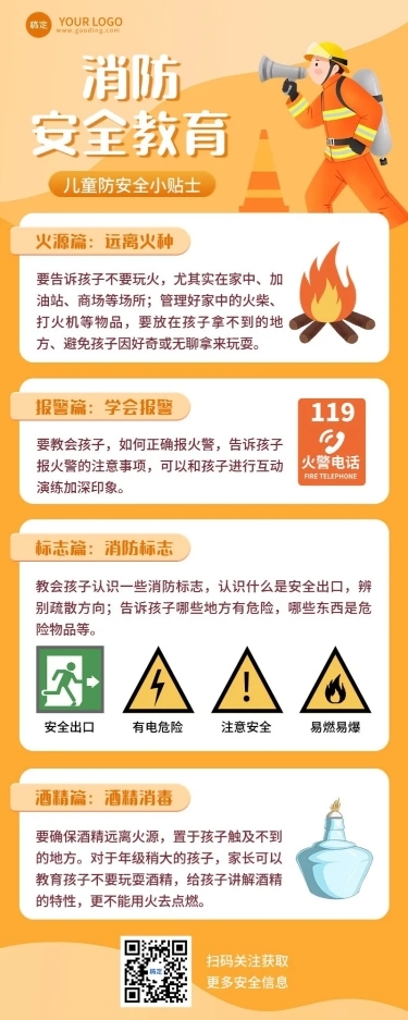 消防安全教育科普长图海报