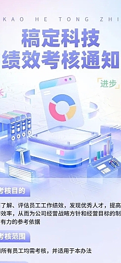 企业员工绩效考核通知水晶玻璃风长图海报