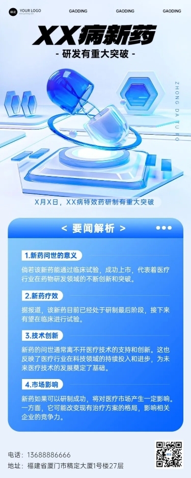 医疗保健行业资讯3D长图海报