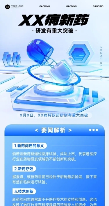 医疗保健行业资讯3D长图海报