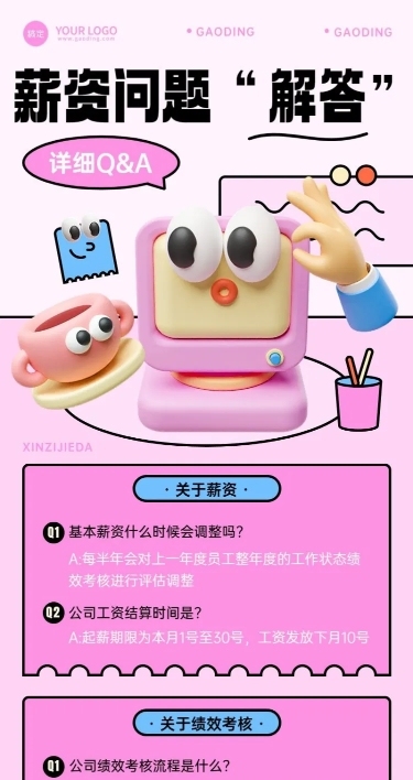 企业Q&A问答互动怪诞涂鸦风长图海报