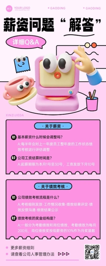 企业Q&A问答互动怪诞涂鸦风长图海报预览效果