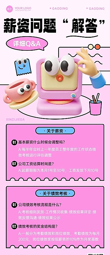 企业Q&A问答互动怪诞涂鸦风长图海报