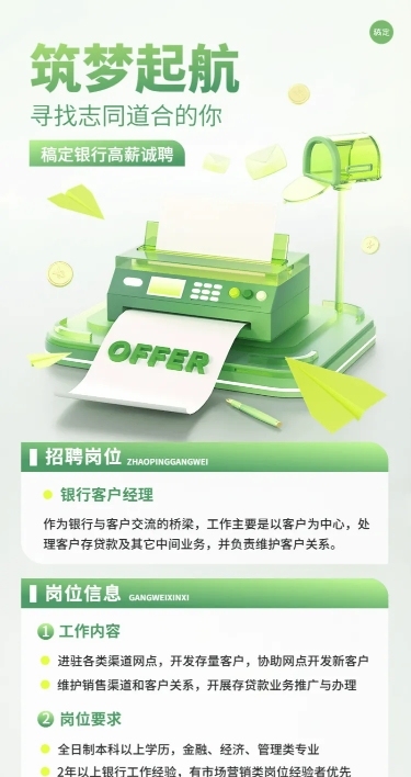 金融银行业求职招聘宣传3D长图海报套装