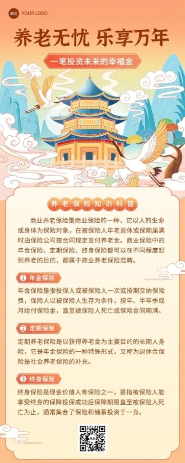 金融养老保险知识科普中国风长图海报套装预览效果