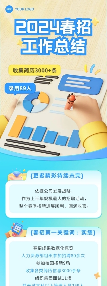 企业春季招聘成果总结汇报软3D文章长图