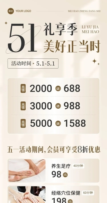 五一劳动节养生保健营销充值长图海报