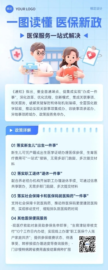 医疗保健医保政策资讯3D长图海报