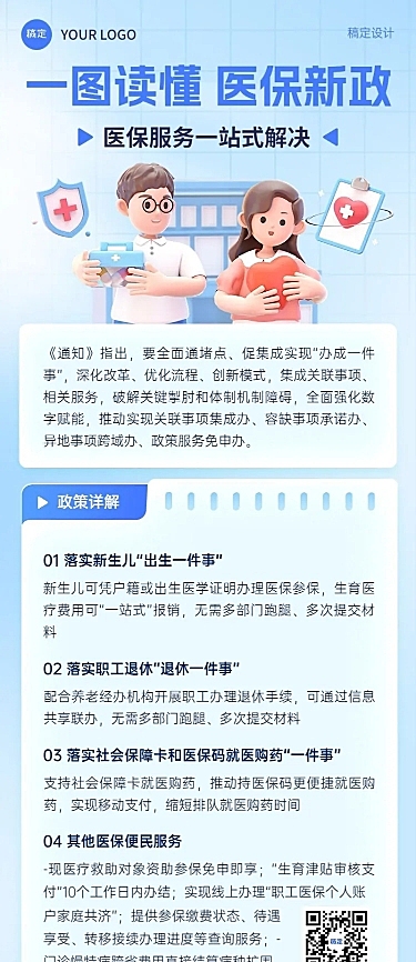 医疗保健医保政策资讯3D长图海报