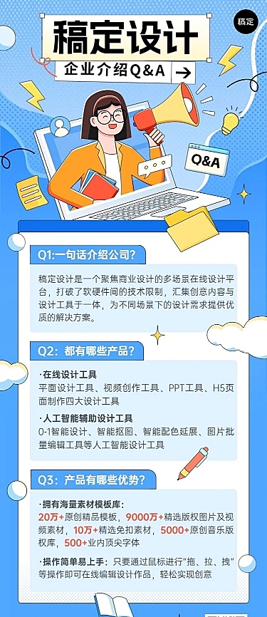 企业Q&A问答互动扁平插画长图海报