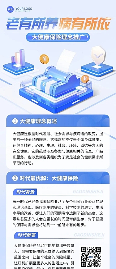 金融健康医疗保险理念推广知识科普3D长图海报