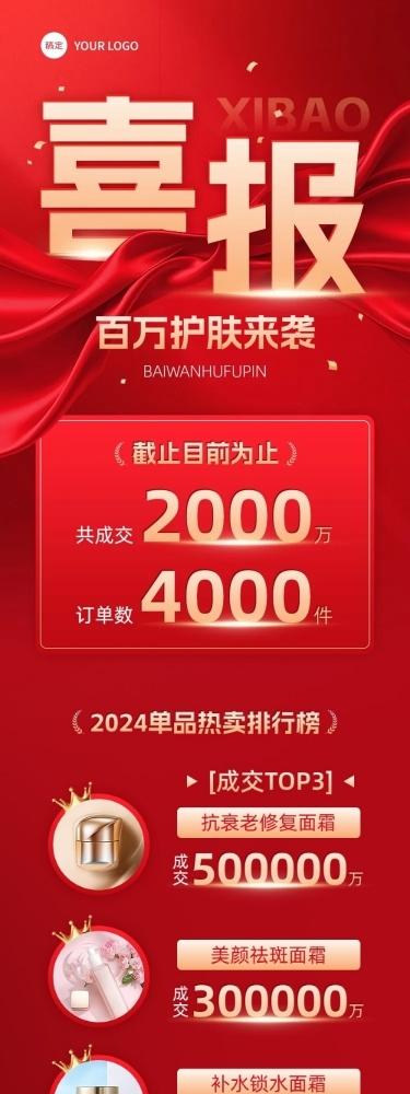 618喜报红金喜庆感文章长图