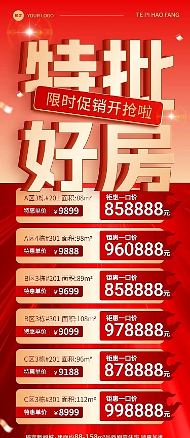 房地产销售中介房源价格表促销感长图海报