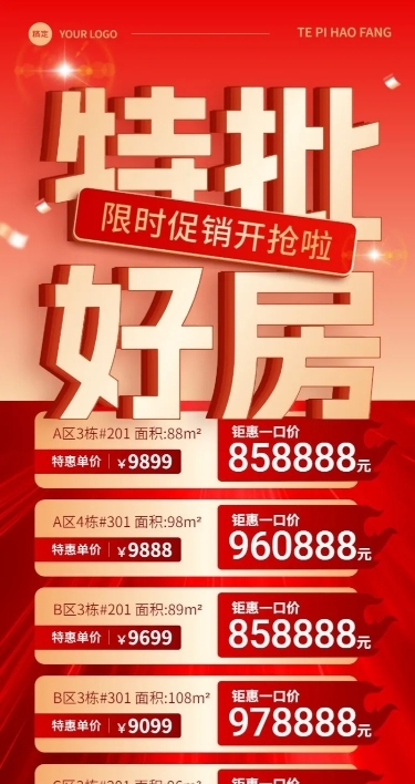 房地产销售中介房源价格表促销感长图海报