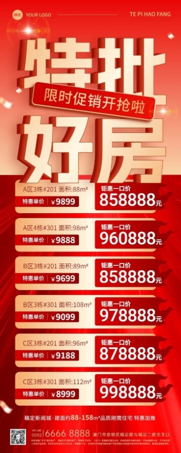 房地产销售中介房源价格表促销感长图海报预览效果