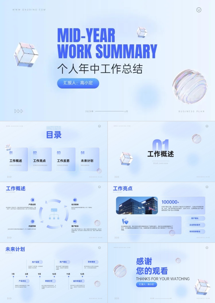 点击进入编辑 企业年中总结汇报PPT套装预览效果