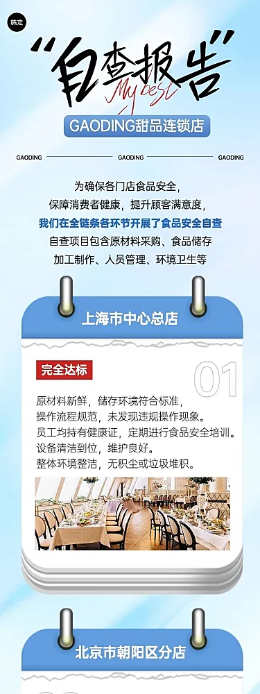 餐饮美食食品安全自查报告简约拟物风文章长图