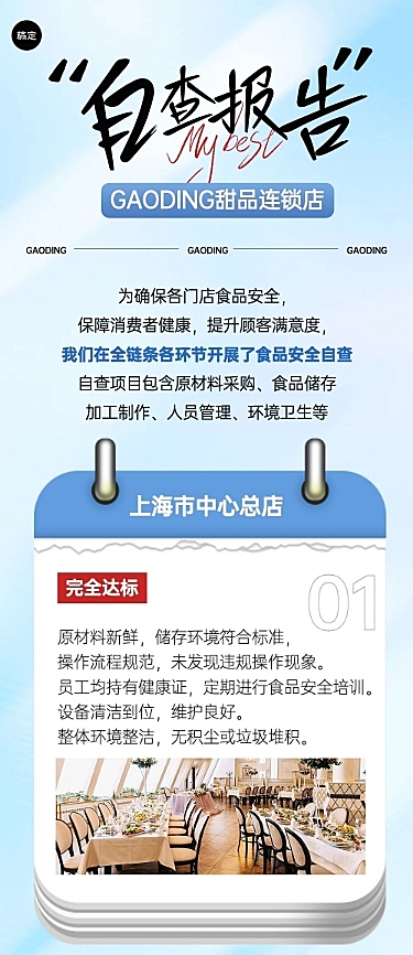 餐饮美食食品安全自查报告简约拟物风文章长图