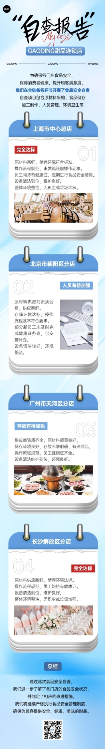 餐饮美食食品安全自查报告简约拟物风文章长图预览效果