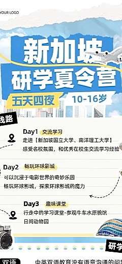 旅游出行景区景点暑假研学旅行线路营销宣传拼贴画风长图海报