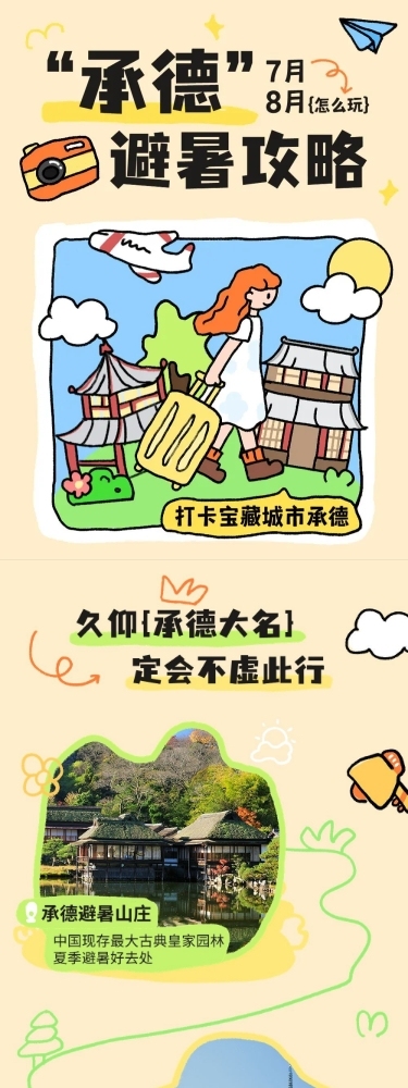 旅游出行拙气插画风微信公众号长图