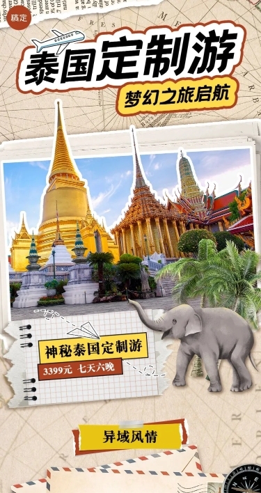 旅游出行OTA平台旅行社定制旅行线路营销复古风文章长图AIGC