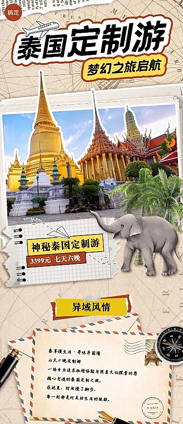 旅游出行OTA平台旅行社定制旅行线路营销复古风文章长图AIGC