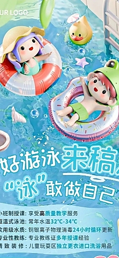 教育培训游泳培训班软3D长图海报