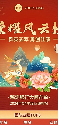 金融银行销售业绩表彰排行榜喜报中国风长图海报