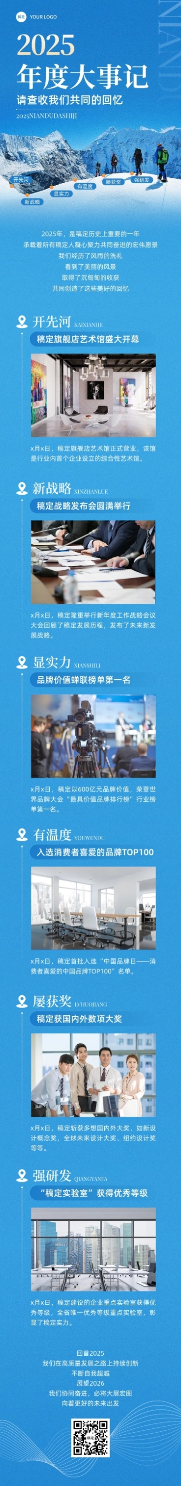 企业商务蓝色行政年度回顾年终大事记总结年终总结文章长图预览效果