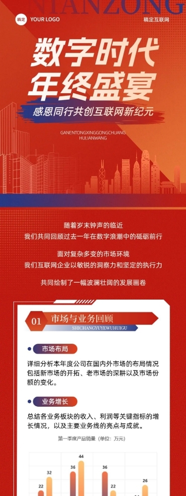 年终总结企业大事件回顾红色文章长图AIGC